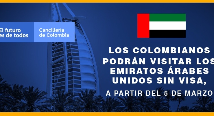 Los colombianos podrán visitar los Emiratos Árabes Unidos sin visa, a partir del 5 de marzo de 2020